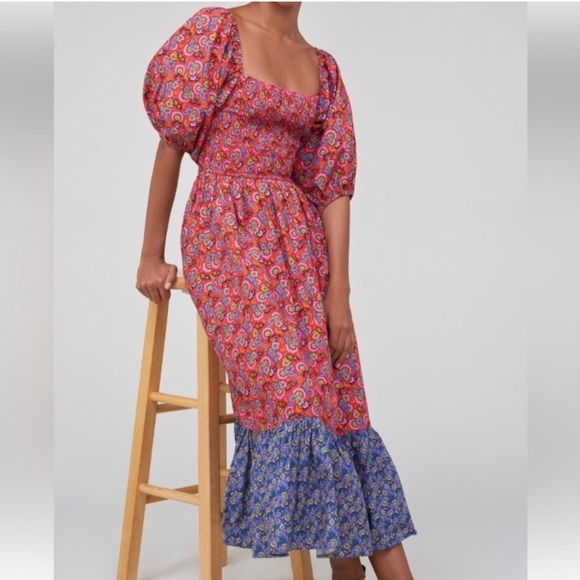 House Of Harlow 1960 Floral Maxi Dress Large Puff Sleeves Cotton Poplin Pink - Picture 2 of 16